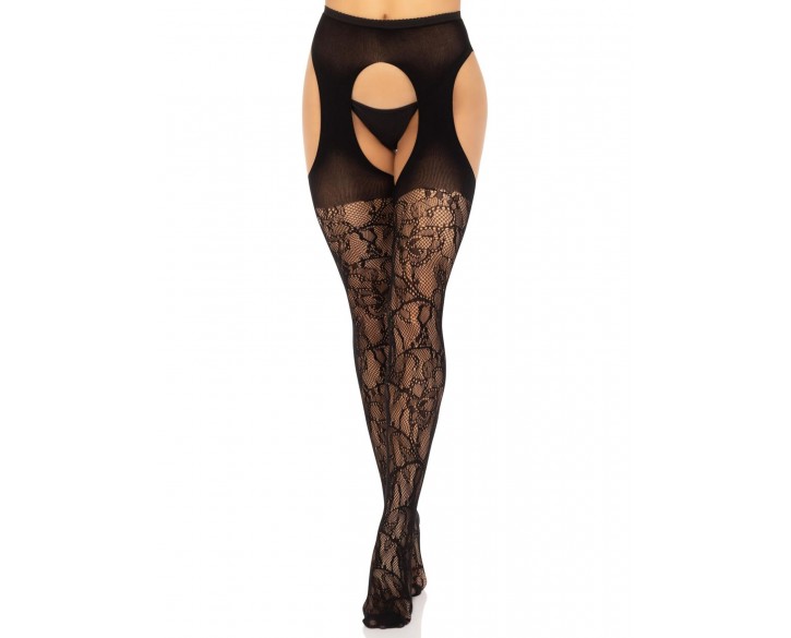 Панчохи Leg Avenue Eyelet lace suspender hose Black One Size