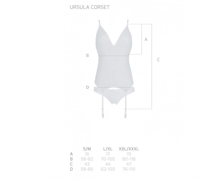 Корсет із пажами, трусики з ажурним декором та відкритим кроком Ursula Corset white S/M — Passion