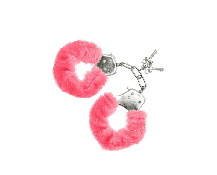 Наручники S Pleasures Furry Cuffs Pink з пухнастим оздобленням, 2 ключі в комплекті
