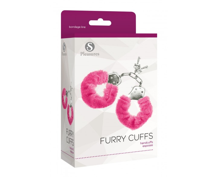 Наручники S Pleasures Furry Cuffs Pink з пухнастим оздобленням, 2 ключі в комплекті