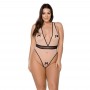 Боді Passion Viena Body 4XL/5XL beige, контрастне, бантики, вставка-сітка, відкриті сідниці