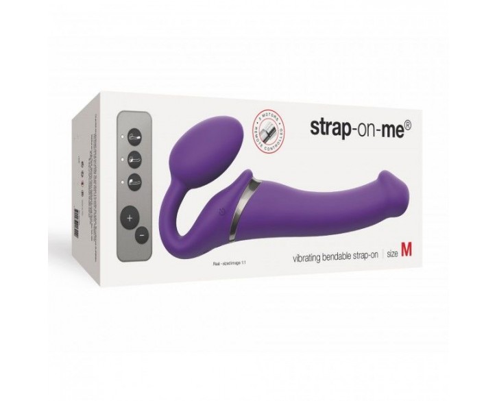 Безремінний страпон з вібрацією Strap-On-Me Vibrating Violet M, діаметр 3,3 см, пульт ДК, регульован