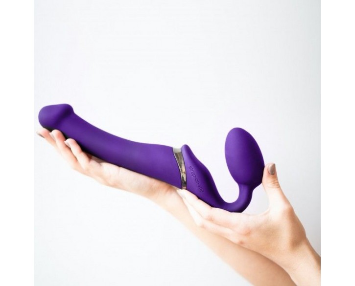 Безремінний страпон з вібрацією Strap-On-Me Vibrating Violet M, діаметр 3,3 см, пульт ДК, регульован