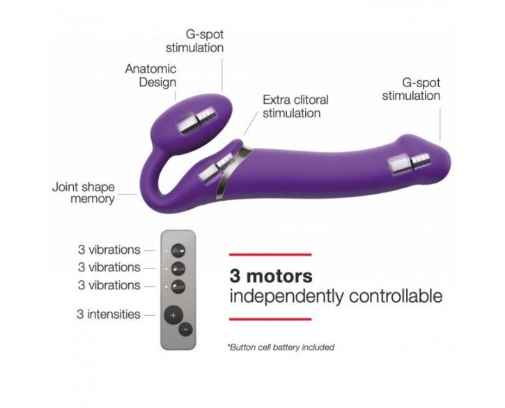 Безремінний страпон з вібрацією Strap-On-Me Vibrating Violet M, діаметр 3,3 см, пульт ДК, регульован