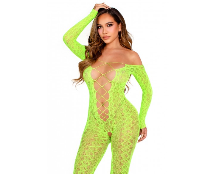Бодістокінг Leg Avenue Crotchless Footless Lingerie Bodystocking One Size Neon Green