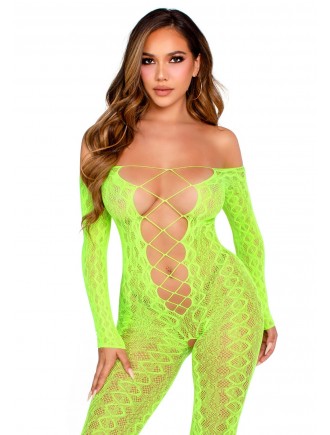 Бодістокінг Leg Avenue Crotchless Footless Lingerie Bodystocking One Size Neon Green