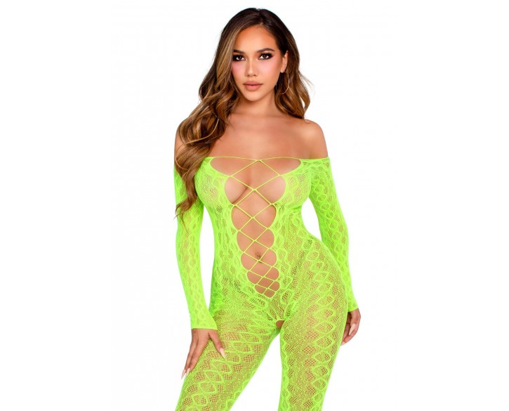 Бодістокінг Leg Avenue Crotchless Footless Lingerie Bodystocking One Size Neon Green
