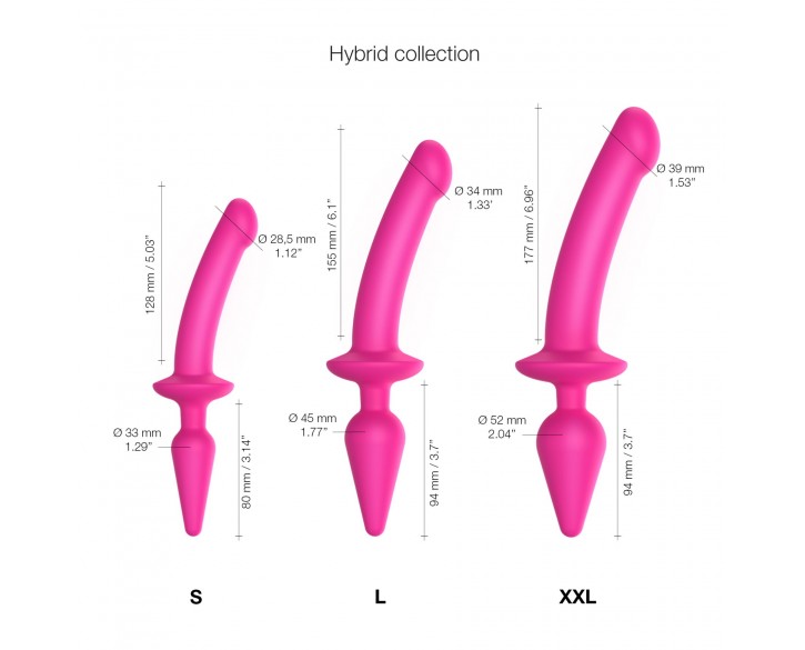 Анальна пробка з дилдо 2в1 Strap-On-Me SWITCH PLUG-IN DILDO Fuchsia L, діаметр 4,5/3,4 см