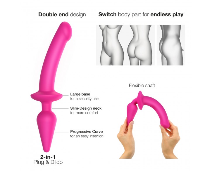 Анальна пробка з дилдо 2в1 Strap-On-Me SWITCH PLUG-IN DILDO Fuchsia L, діаметр 4,5/3,4 см