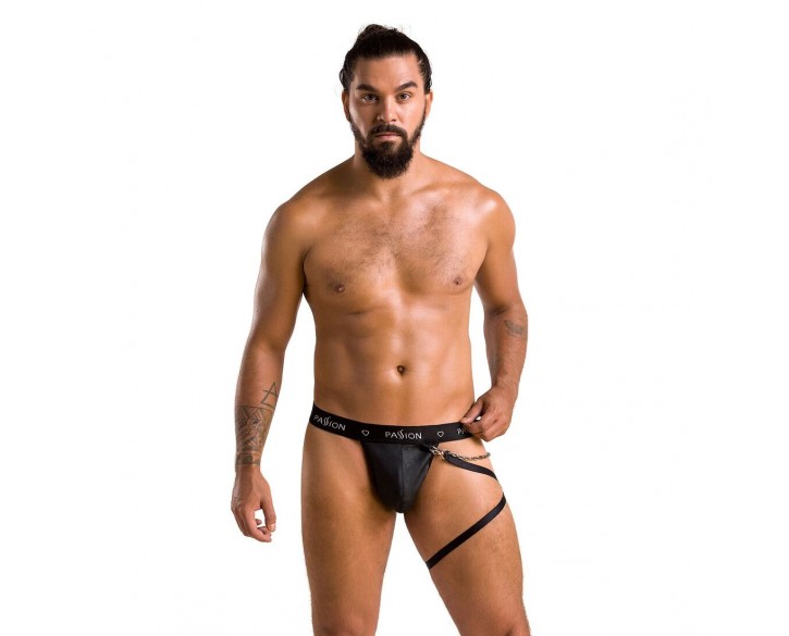 Чоловічі трусики танга з підв’язкою Passion 058 Thong Bill XXL/XXXL Black