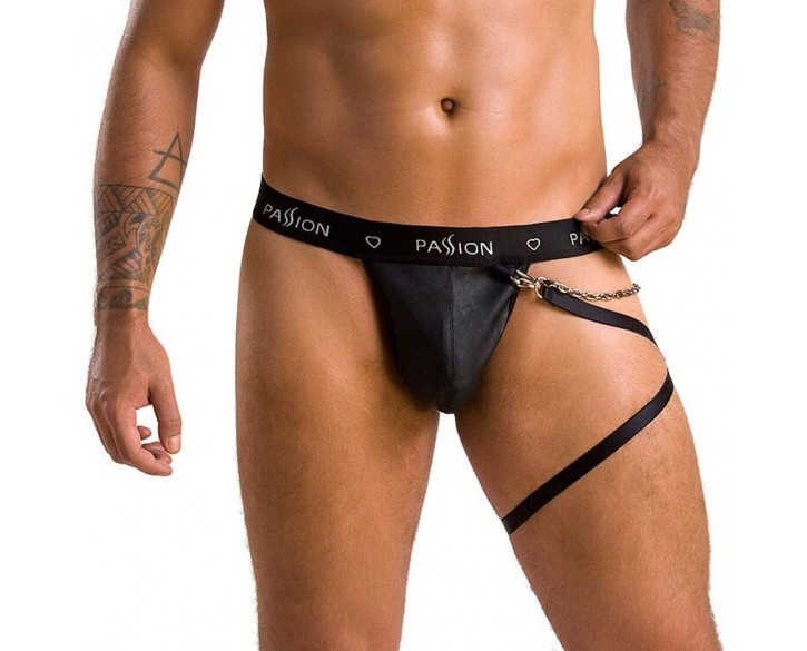 Чоловічі трусики танга з підв’язкою Passion 058 Thong Bill XXL/XXXL Black