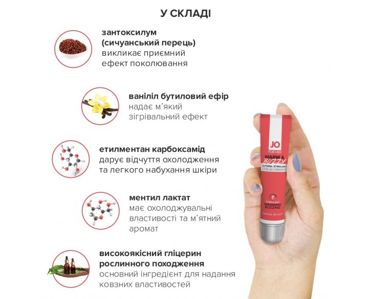 Збудливий гель для клітора System JO WARM & BUZZY (10 мл) з ефектом рідкого вібратора