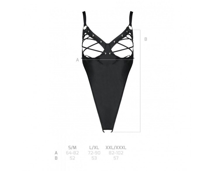 Боді з екошкіри Celine Body black L/XL — Passion: з доступом, відкритий