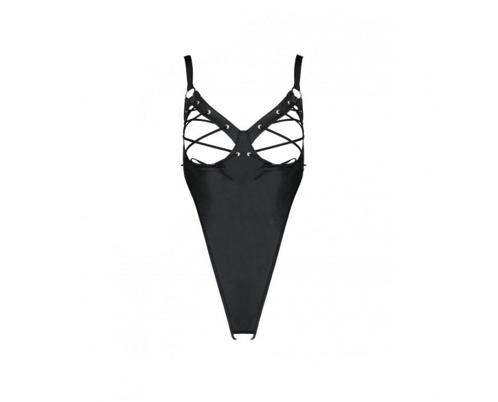 Боді з екошкіри Celine Body black L/XL — Passion: з доступом, відкритий