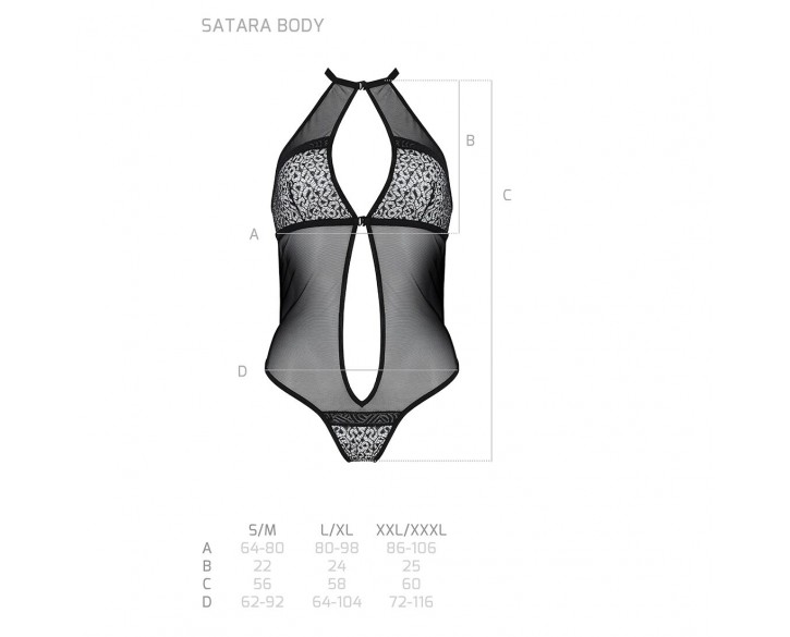 Сітчасте боді з мереживом на грудях Passion SATARA BODY XXL/XXXL black