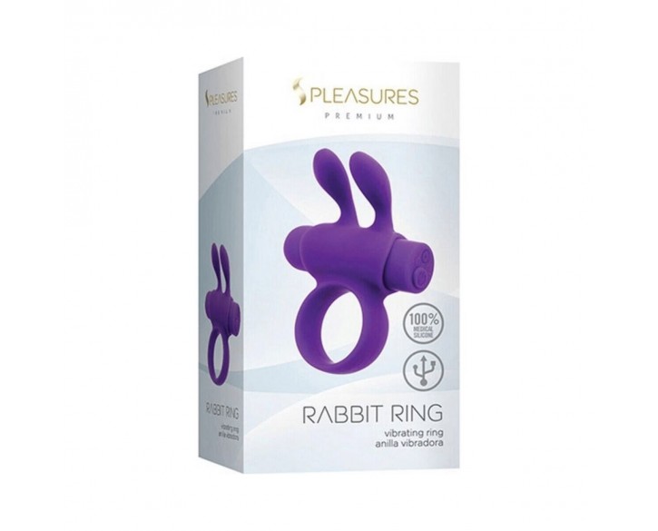 Ерекційне віброкільце S Pleasures Premium Rabbit Ring фіолетове, зі знімною віброкулею та вушками