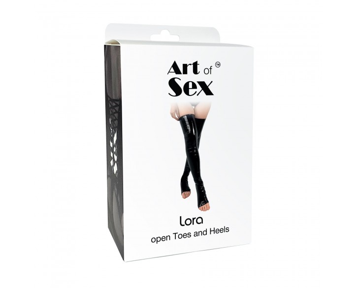 Панчохи Art of Sex - Lora з відкритими пальцями та п'ятою, розмір M, з ефектом мокрого оксамиту