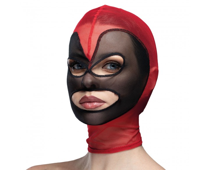 Маска серце сітка з відкритим ротом та очима Feral Feelings - Hearts Mask Red/Black