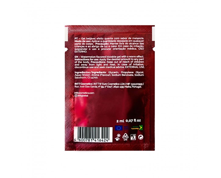 Пробник гелю для оральних пестощів з зігрівальним ефектом INTT Lick Me Kissable Gel Watermelon 2 мл