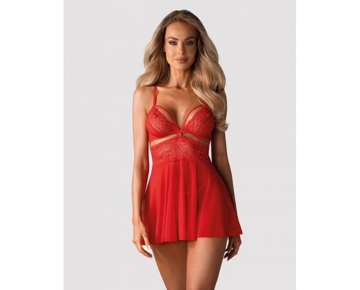 Бебі-дол Obsessive 838-BAB-3 babydoll & thong red L/XL