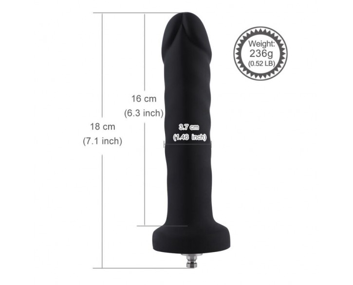 Силіконовий фалоімітатор для секс-машин Hismith 7.1″ Anal Dildo Black, система KlicLok