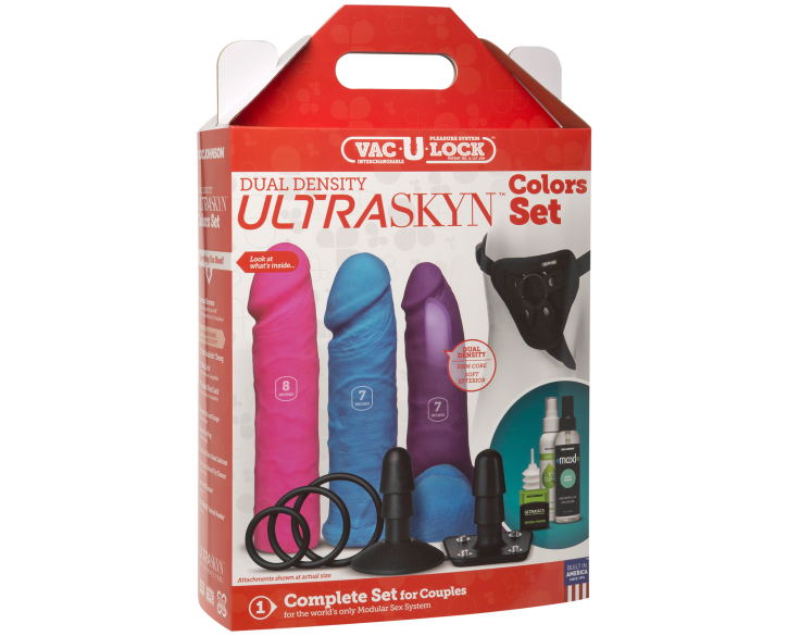 Набір для страпону Doc Johnson Vac-U-Lock Dual Density UltraSKYN Colors Set, діаметр 3х4,5 см