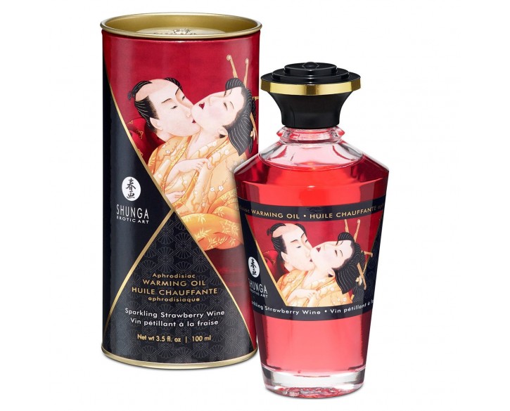 Розігрівальна олія Shunga Aphrodisiac Warming Oil – Sparkling Strawberry Wine (100 мл) без цукру