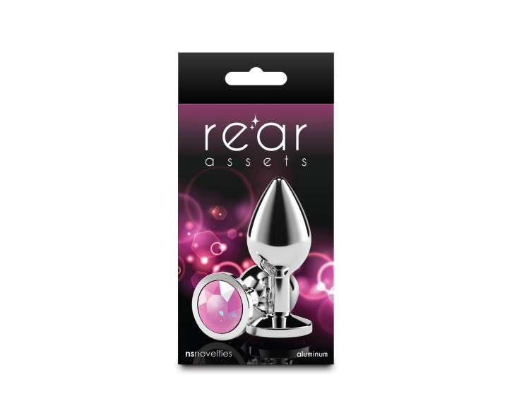 Анальна пробка NS Novelties Rear Assets - Silver - Medium - Pink Gem