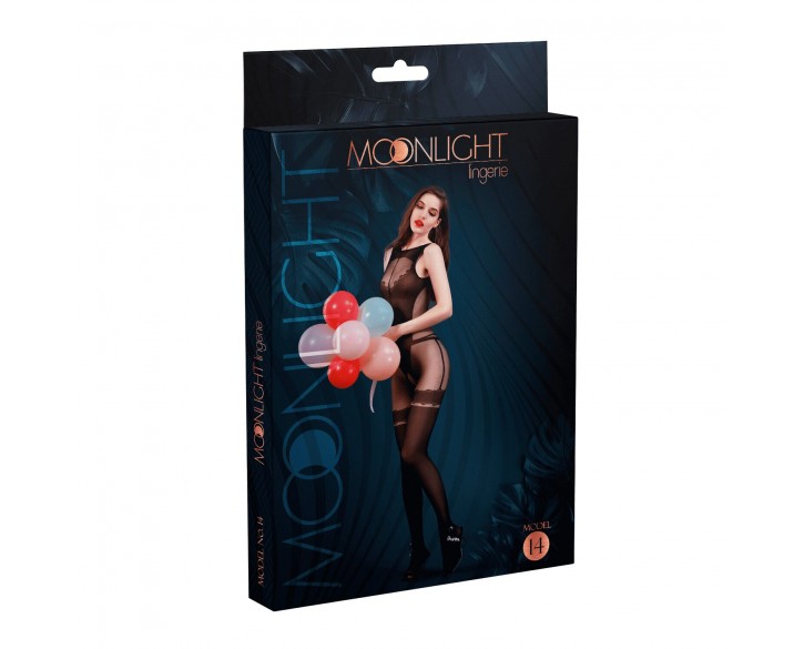 Бодістокінг з доступом Moonlight Model 14 XS-L Black, малюнок боді та панчіх на підв’язках