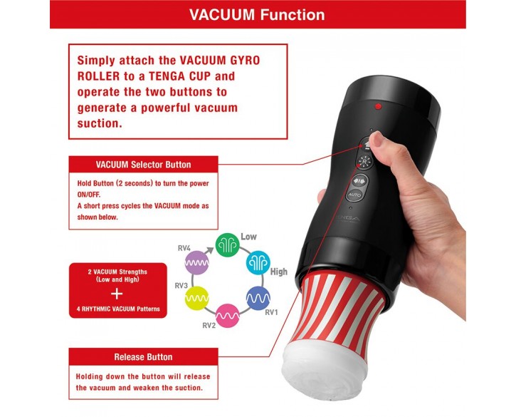 Автоматичний мастурбатор Tenga VACUUM GYRO ROLLER SET, ротація та вакуум, сумісний з Tenga Cup