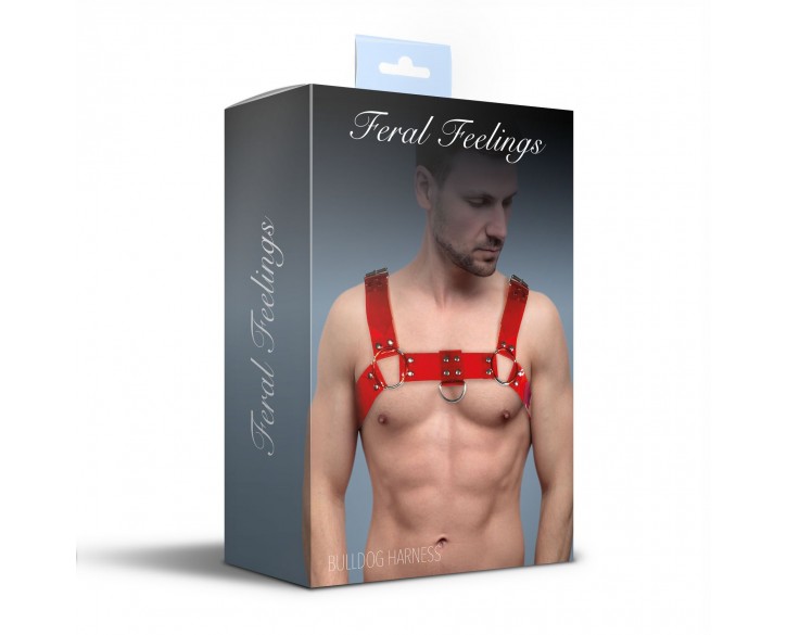 Чоловіча портупея на груди Feral Feelings - Bulldog Harness Red Trasparent