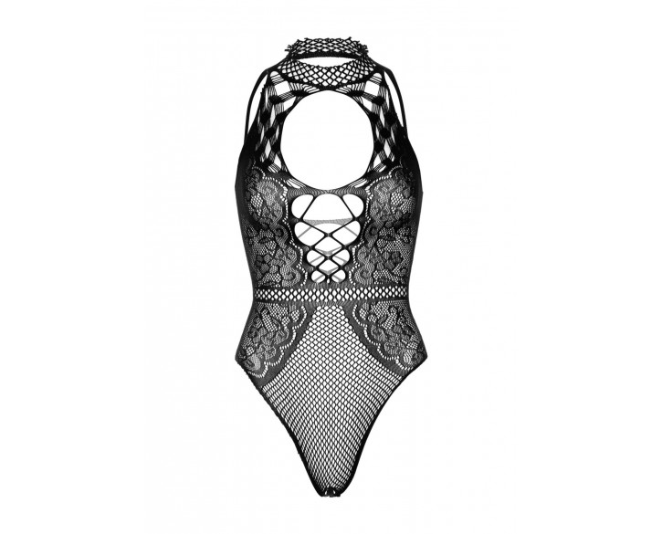 Leg Avenue Net and lace halter bodysuit OS Black