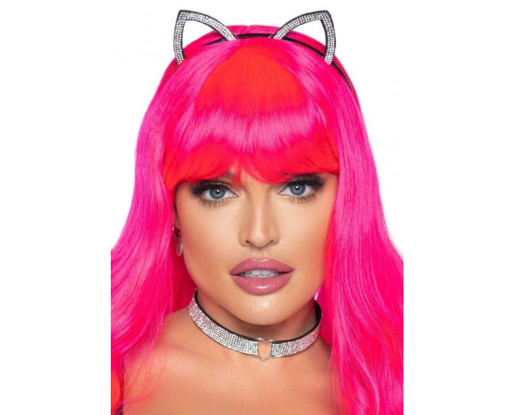 Набір кішечки Leg Avenue Cat ear headband and choker, чокер та вушка, прикрашений стразами