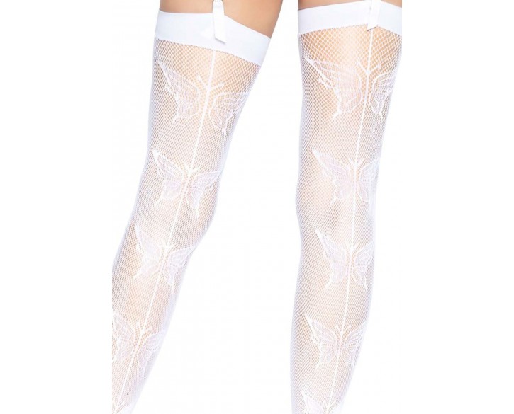 Панчохи-сітка зі швом ззаду Leg Avenue Butterfly back seam thigh highs One size White