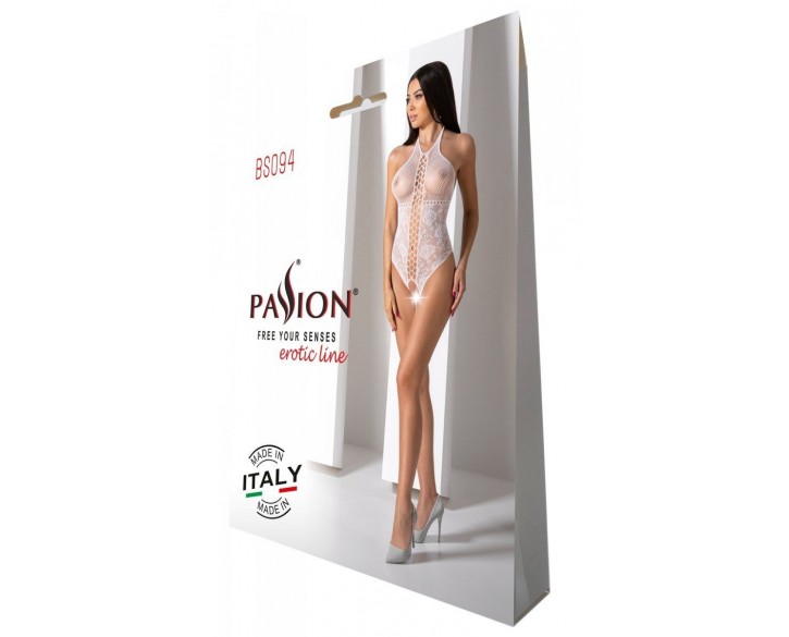 Бодістокінг з імітацією корсетної шнурівки Passion BS094 One Size, white, квітковий візерунок, з дос