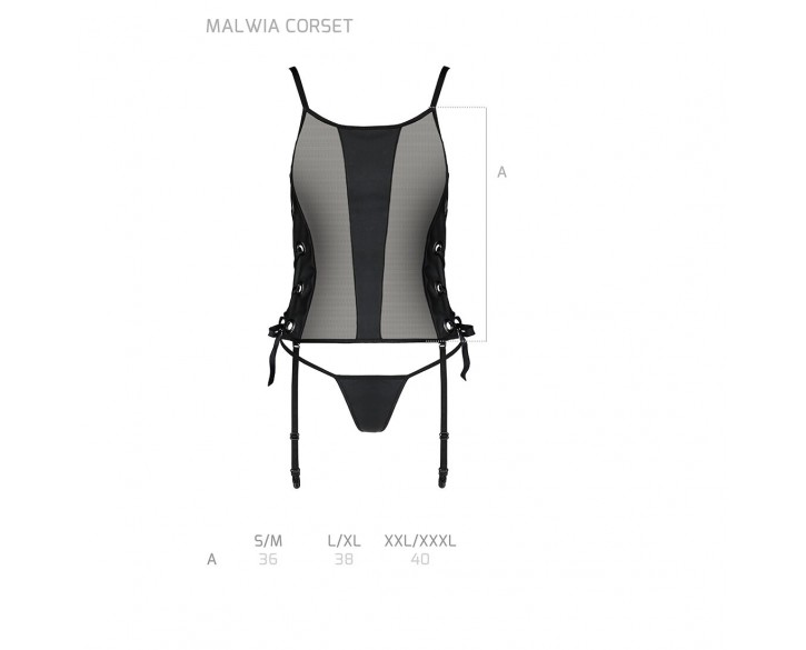 Сітчастий корсет з екошкіри, з люверсами та знімними пажами Malwia Corset black L/XL — Passion, стрі