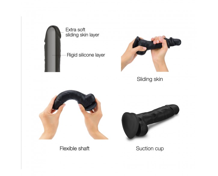 Реалістичний фалоімітатор Strap-On-Me Sliding Skin Realistic Dildo Black - S, ефект рухливої шкіри