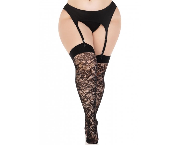 Панчохи Leg Avenue Wild rose net thigh highs 1X/2X