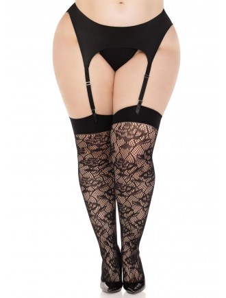 Панчохи Leg Avenue Wild rose net thigh highs 1X/2X