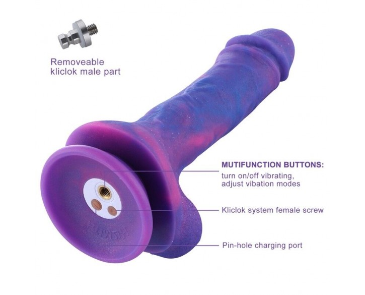 Фалоімітатор 8.2″ з вібрацією для секс-машин Hismith Purple Silicone Dildo with Vibe, KlicLok