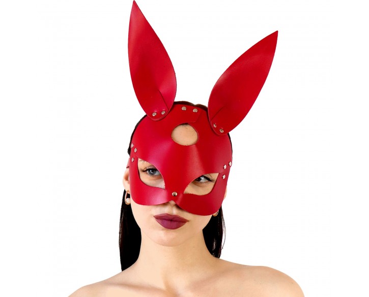 Шкіряна маска Зайчика Art of Sex - Bunny mask, колір Червоний