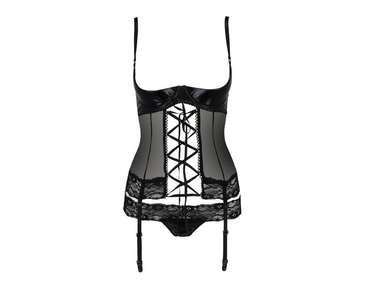 Корсет з відкритими грудьми NORTH CORSET black S/M - Passion Exclusive, пажі, трусики, шнурівка