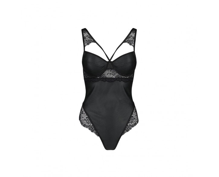 Боді з еко-шкіри та мережива Loona Body black S/M - Passion