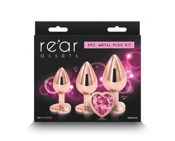 Набір анальних пробок NS Novelties Rear Assets - Trainer Kit - Rose Gold - Pink Heart