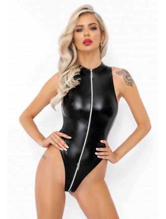 Боді Noir Handmade F294 Powerwetlook bodysuit with front zipper - S