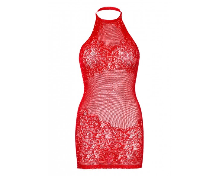 Сукня-сітка зі стразами Leg Avenue Rhinestone halter mini dress Red, відкрита спина, one size