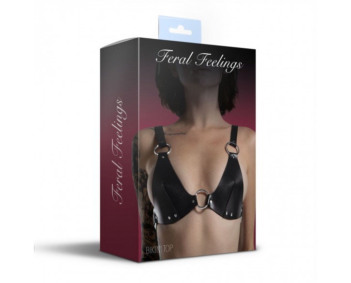 Ліф з натуральної шкіри Feral Feelings - Bikini Top Black