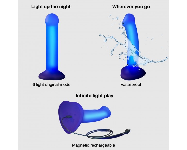 Дилдо, що світиться Strap-On-Me Glow-LED Dildo Purple - M