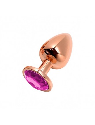 Металева анальна пробка Wooomy Tralalo Rose Gold Metal Plug Magenta M, діаметр 3,4 см, довжина 8 см