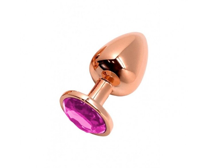 Металева анальна пробка Wooomy Tralalo Rose Gold Metal Plug Magenta M, діаметр 3,4 см, довжина 8 см